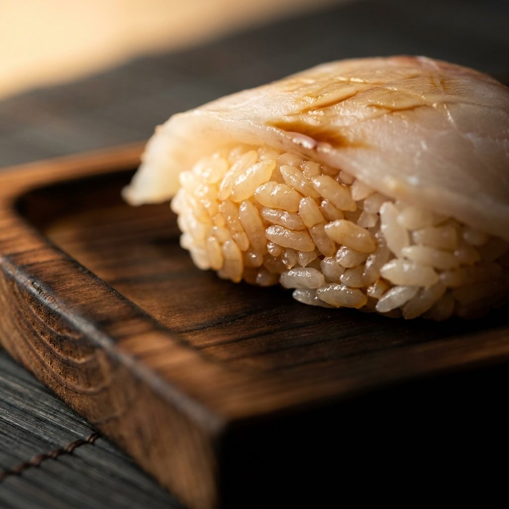 Nigiri con detalle de arroz japonés · Morishita
